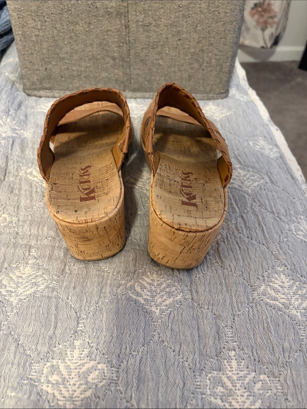 Women's Tan Leather Cork Wedge Slide Sandals - Picture 3 of 4